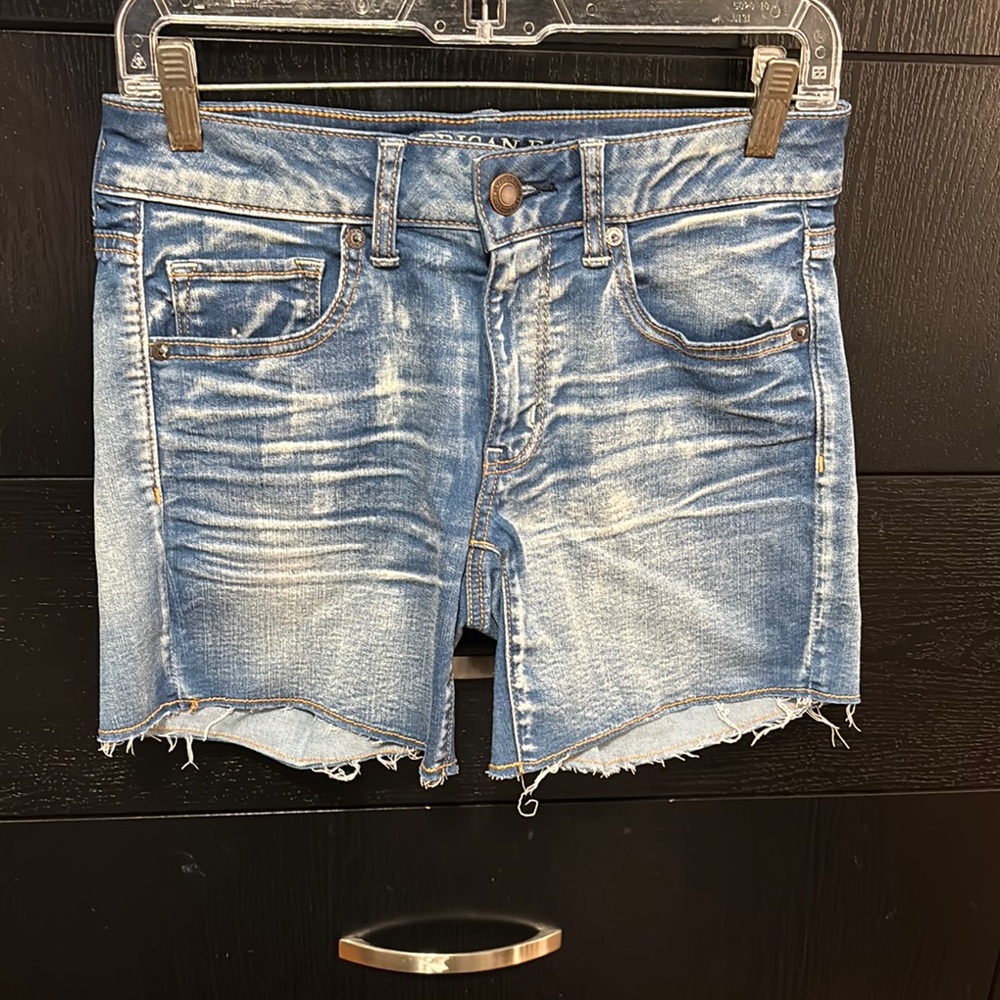 American Eagle Outfitters Blue Jean Shorts with Distressed Detailing